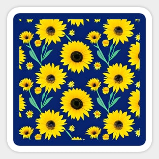 Pattern of yellow daisies on a navy blue base Sticker